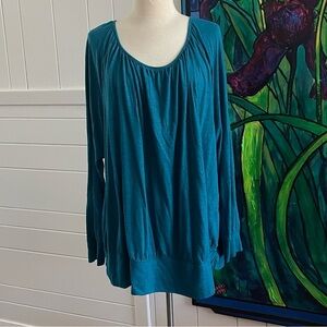 $10 SALE Teal Blue Long Sleeve Stretchy Top Soft Blouse Lane Bryant Everyday